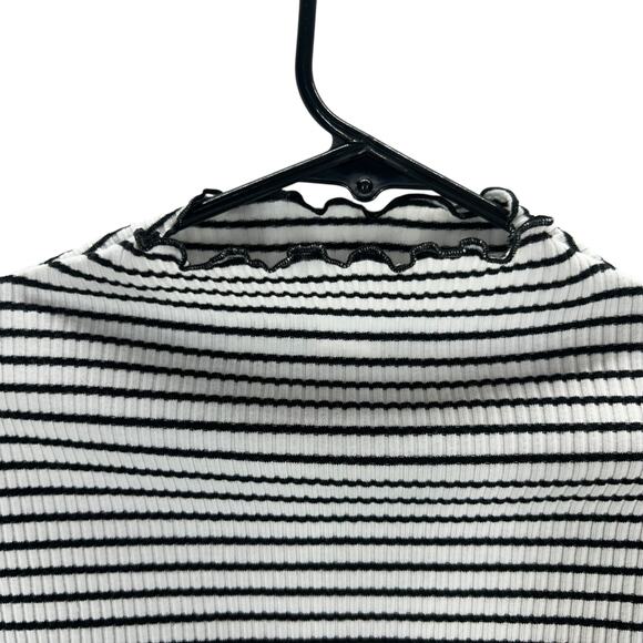 H&M Striped Lettuce Hem Ribbed‎ Long Sleeve Tee Top M - Picture 2 of 5